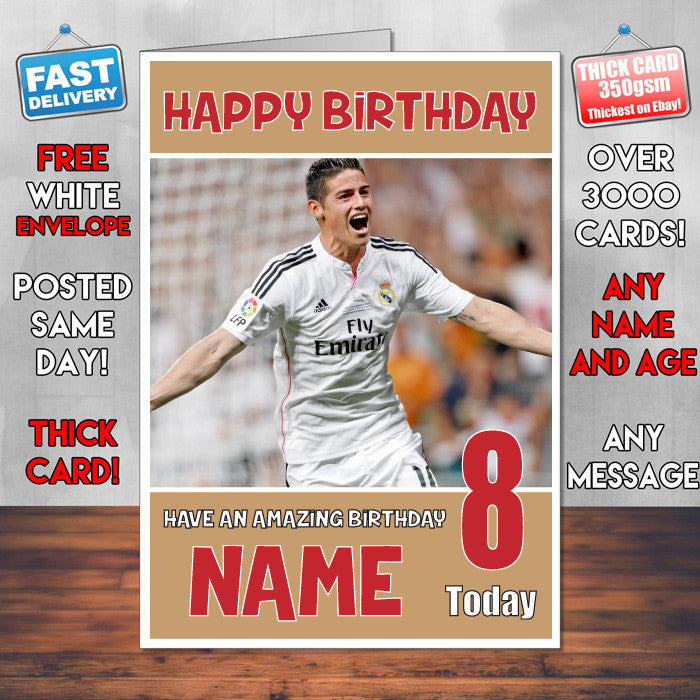 JAMES RODRIGUEZ BM2 THEME INSPIRED Kids Adult Personalised Birthday Card Birthday Card