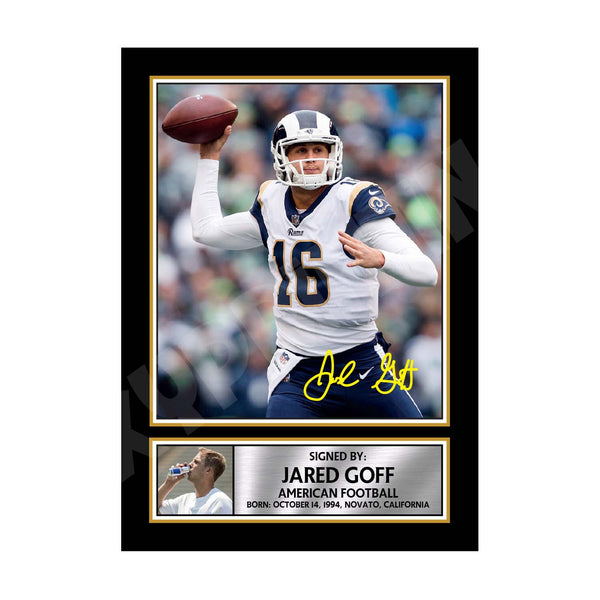 Jared Goff 1 American Football Printed Signature Print