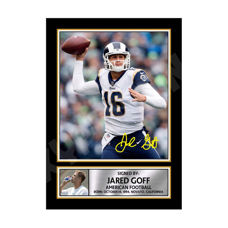 JARED GOFF (1) Limited Edition Football Signed Print - American Footballer