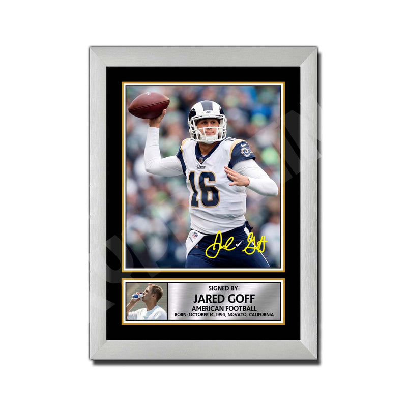JARED GOFF (1) Limited Edition Football Signed Print - American Footballer
