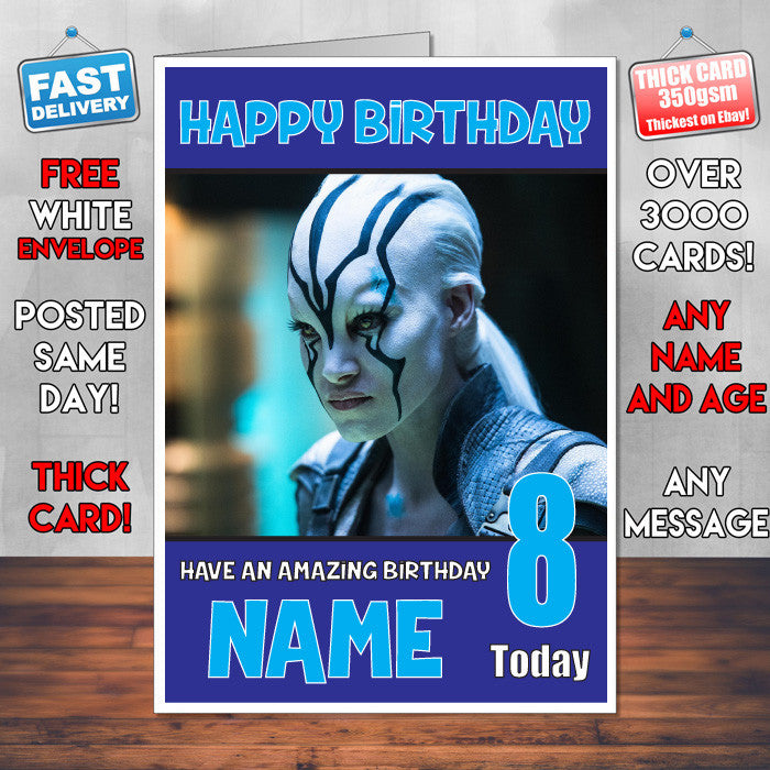 JAYLAH STAR TREK BM2 THEME INSPIRED Style PERSONALISED Kids Adult FUNNY Birthday Card