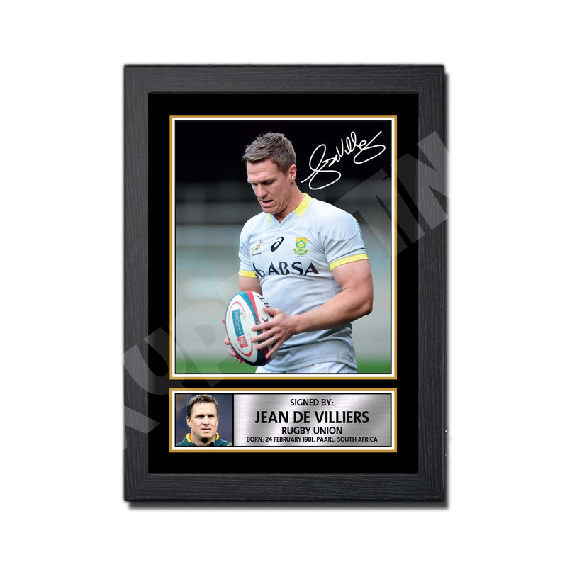 JEAN DE VILLIERS 1 Limited Edition Rugby Player Signed Print - Rugby