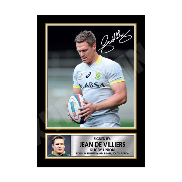 JEAN DE VILLIERS 1 Rugby Player Printed Signature Print