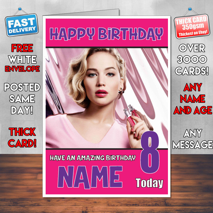 JENNIFER LAWRENCE BM2 THEME INSPIRED Style PERSONALISED Kids Adult FUNNY Birthday Card