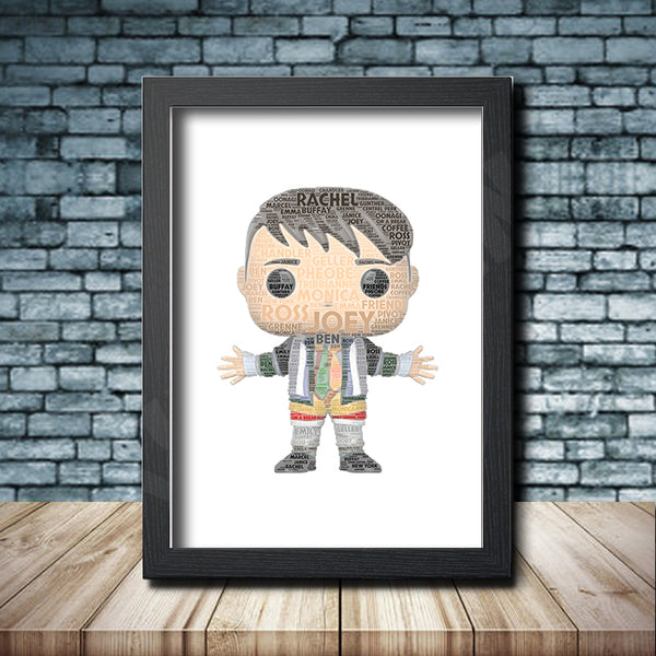 Personalised pop figure word art print inspired by Joey Tribbiani in a black frame