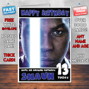 JOHN FINN FORCE AWAKENS BM THEME INSPIRED Style PERSONALISED Kids Adult FUNNY Birthday Card