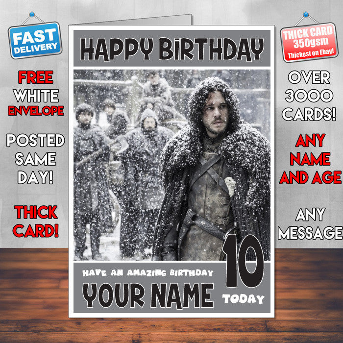 JOHN SNOW CARD SJ THEME INSPIRED Style PERSONALISED Kids Adult FUNNY Birthday Card
