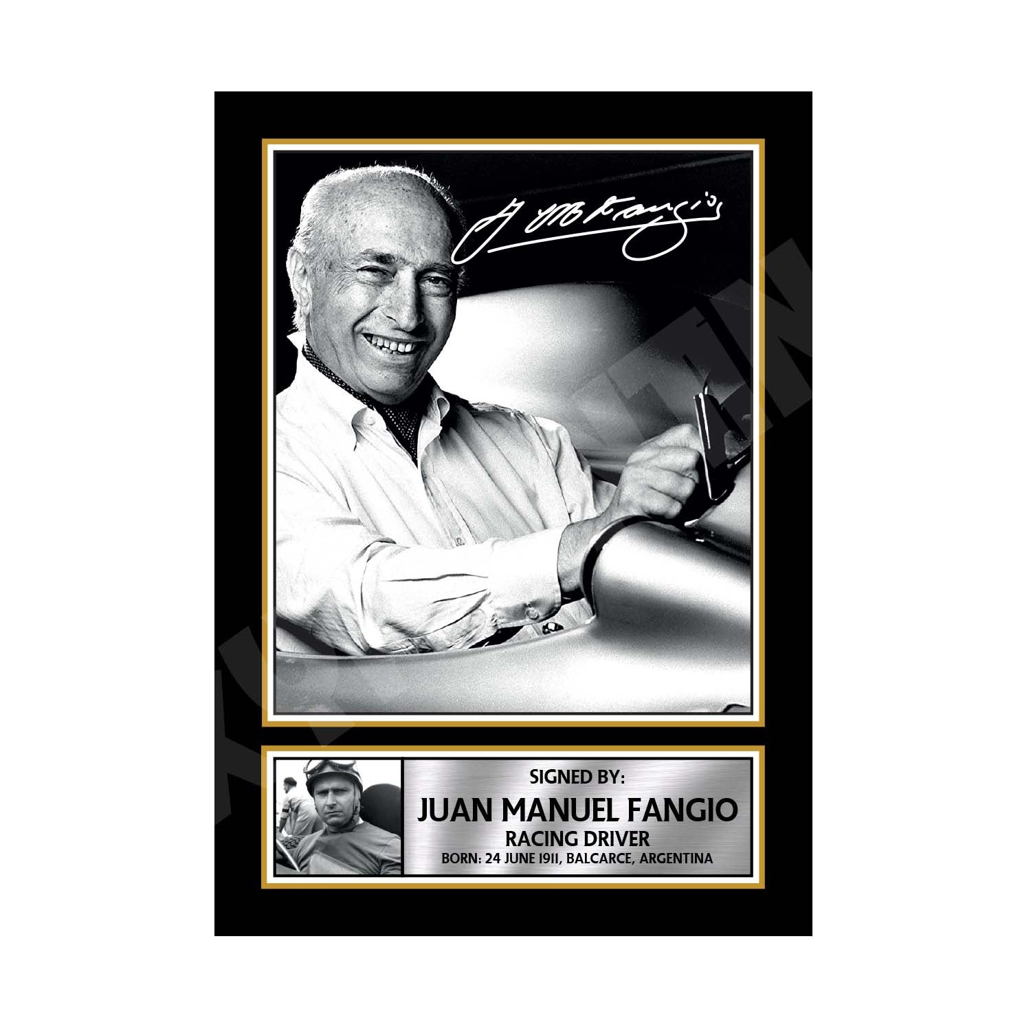 JUAN MANUEL FANGIO Limited Edition Formula 1 Player Signed Print Formu