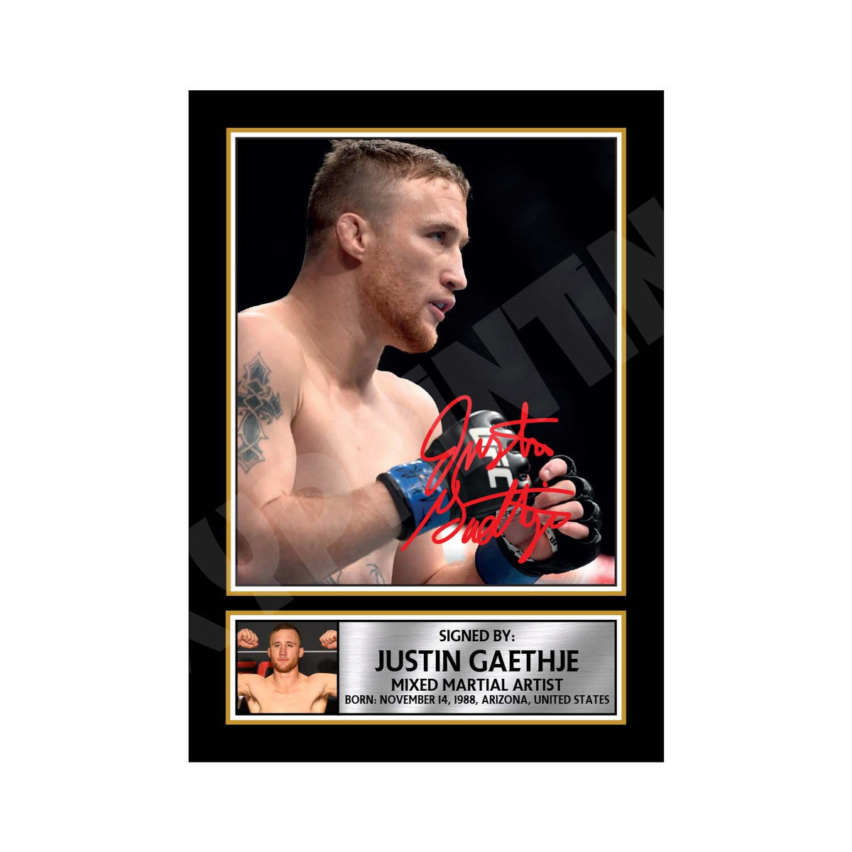 JUSTIN GAETHJE MMA Wrestler Printed Signature Print – MMA Wrestling – Reproduction Print