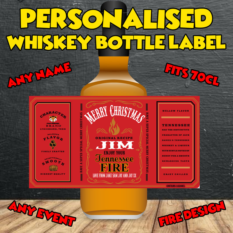 PERSONALISED Jack Daniels Tennessee Fire Bottle Label - custom name bottle lables
