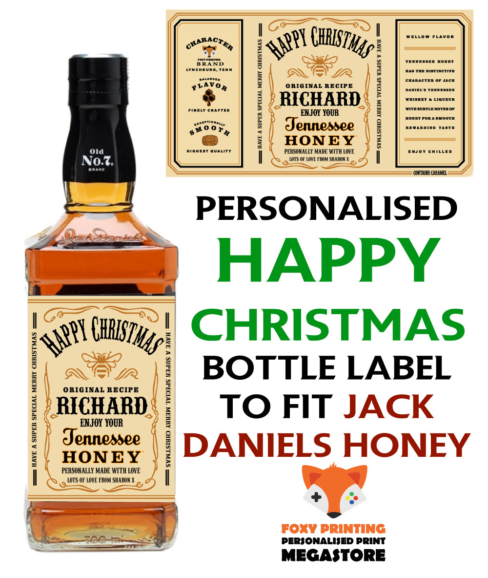 PERSONALISED Jack Daniels Tennessee Honey Happy Christmas Bottle Label - custom name bottle lables – PERSONALISED Jack Daniels Tennessee Honey Happy Christmas Bottle Label - custom