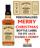 PERSONALISED Jack Daniels Tennessee Honey Merry Christmas Bottle Label - custom name bottle lables