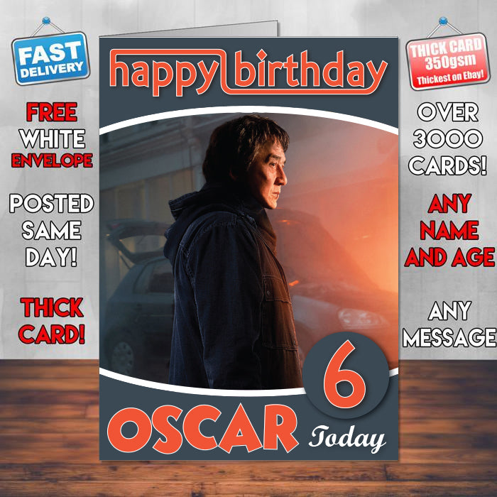Jackie Chan In The Foreigner Theme Style Personalised Kids Inspired Movie Birthday Card (SA)