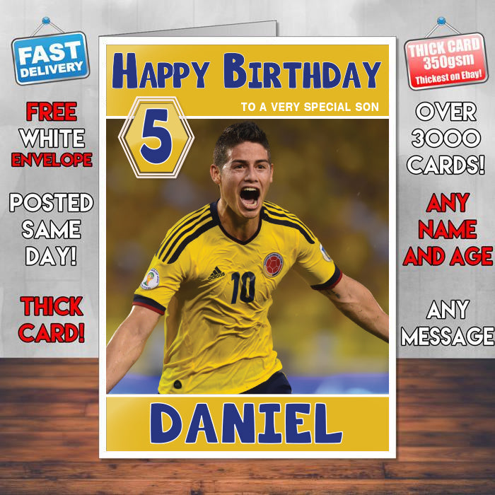 James Rodriguez 1 Theme Inspired Kids Inspired Adult Personalised Sports Birthday Card (SA)