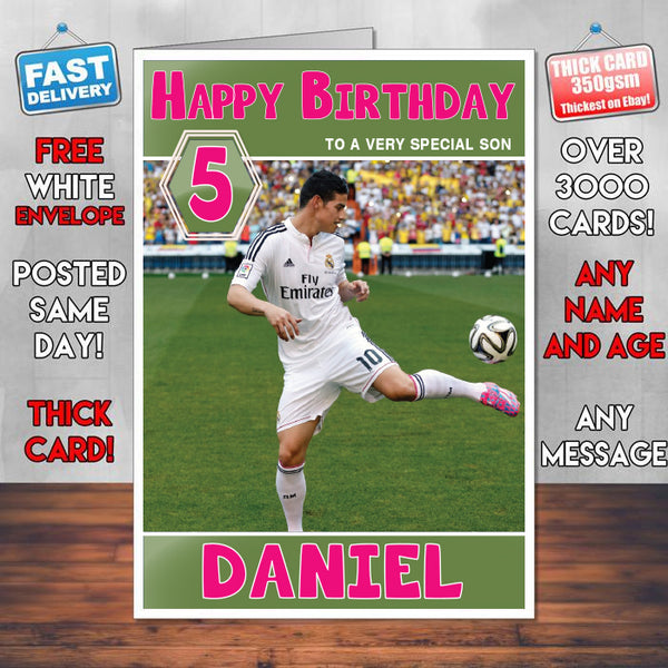 James Rodriguez Football Theme Inspired Kids Inspired Adult Personalised Sports Birthday Card (SA)