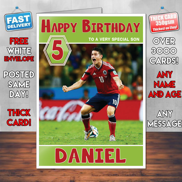James Rodriguez Spanish Theme Inspired Kids Inspired Adult Personalised Sports Birthday Card (SA)
