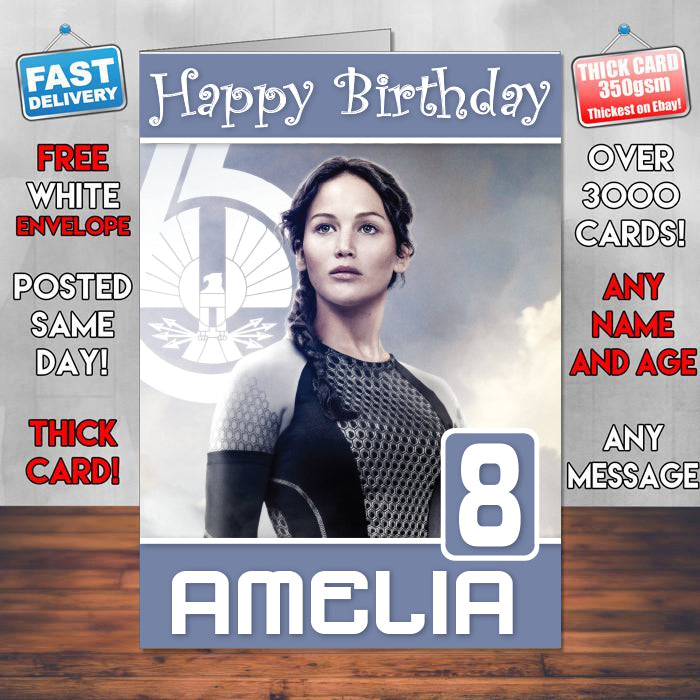Jennifer Lawrence In The Hunger Games Catching Fire Theme Style Personalised Kids Inspired Movie Birthday Card (SA)