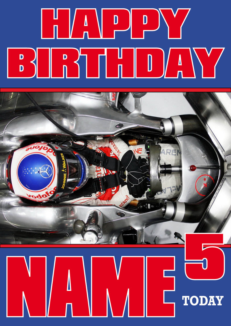 Personalised Jenson Button F1 THEME INSPIRED PERSONALISED Kids Adult Birthday Card 2