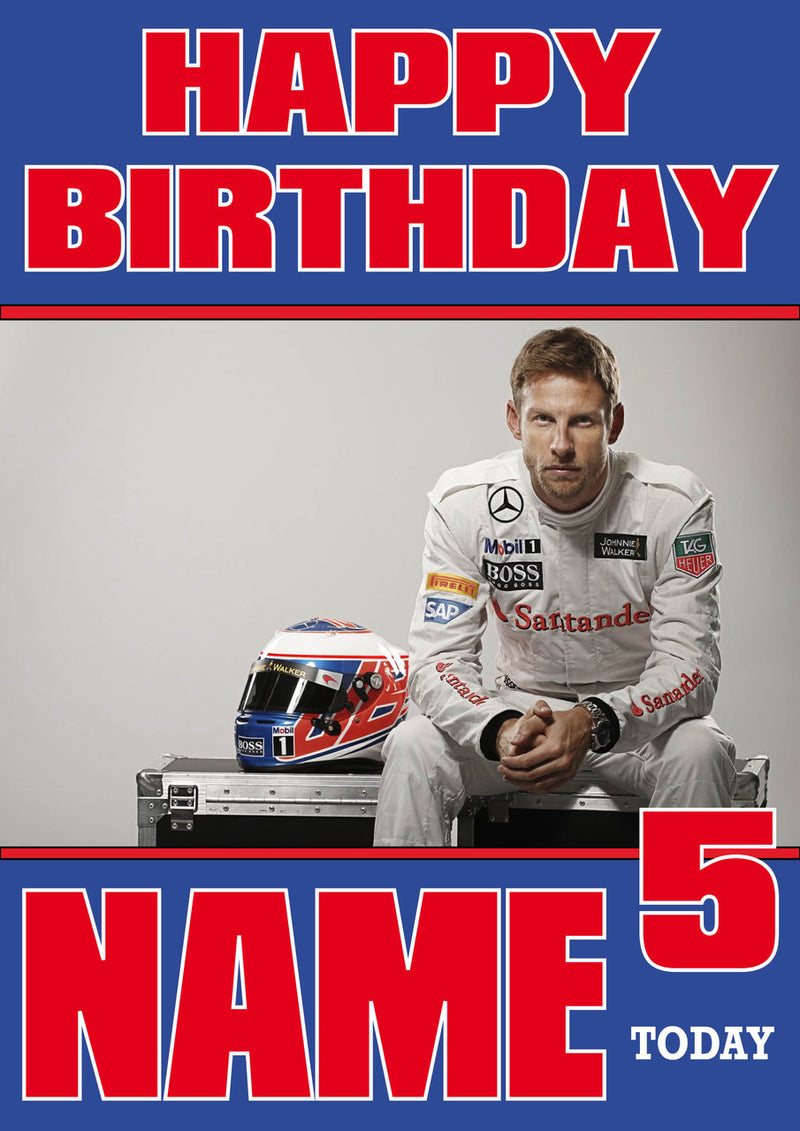 Personalised Jenson Button F1 THEME INSPIRED PERSONALISED Kids Adult Birthday Card 3