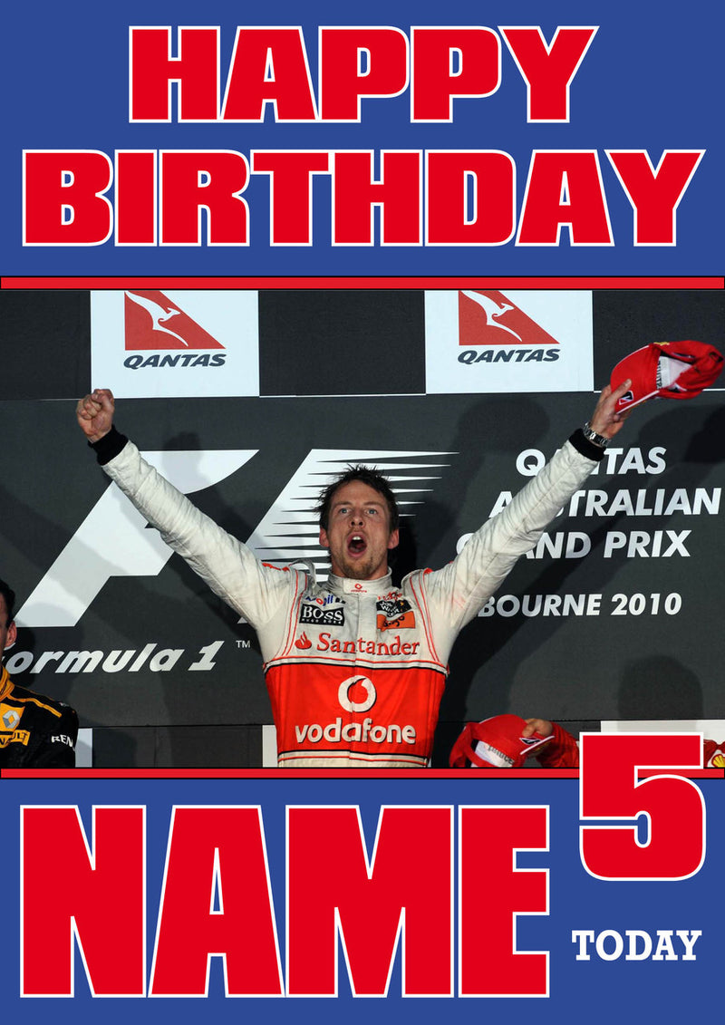 Personalised Jenson Button F1 THEME INSPIRED PERSONALISED Kids Adult Birthday Card 4