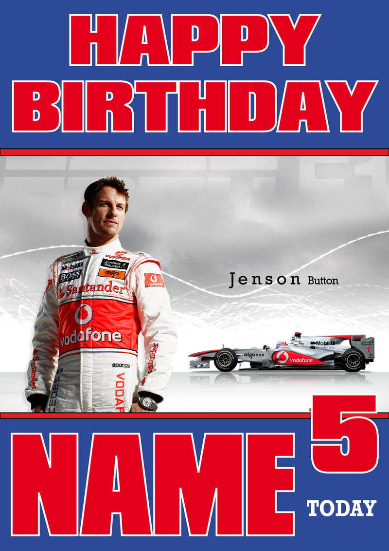 Personalised Jenson Button F1 THEME INSPIRED PERSONALISED Kids Adult Birthday Card 5