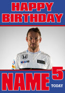 Personalised Jenson Button F1 THEME INSPIRED PERSONALISED Kids Adult Birthday Card