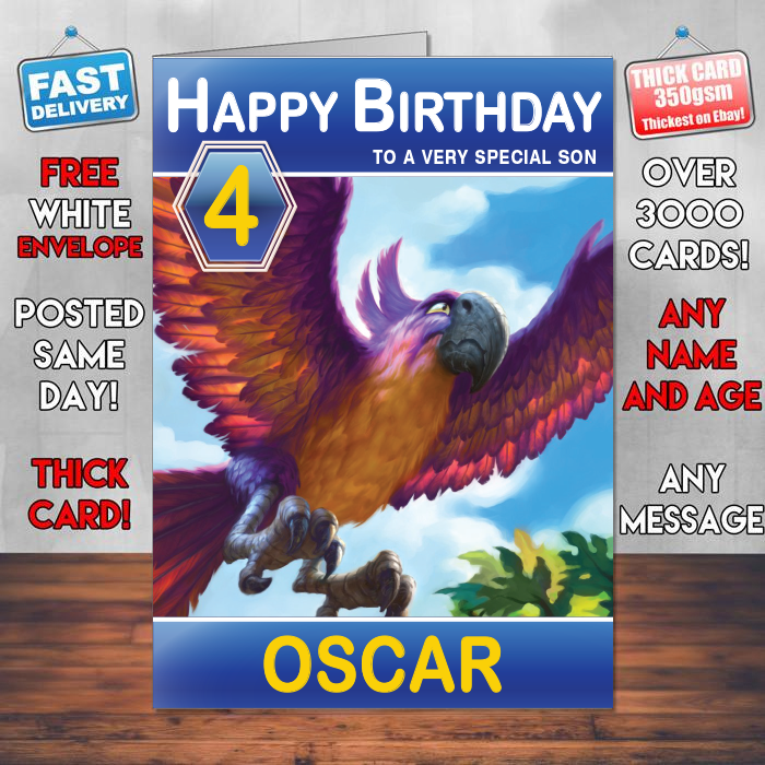 Personalised Jeweled Macaw Inspired Style Game Kids Inspired Birthday Card (SA)