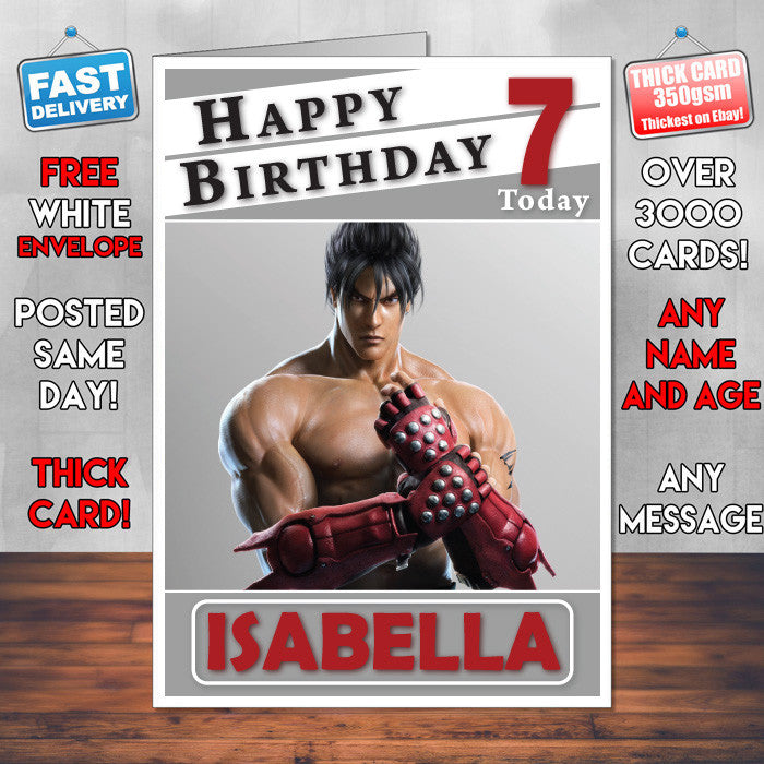 Personalised Jin Kazama Inspired Style Game Kids Inspired Birthday Card (SA)