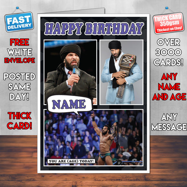 Jinder Mahal KE Inspired Style Personalised Wrestling WWE Birthday Card