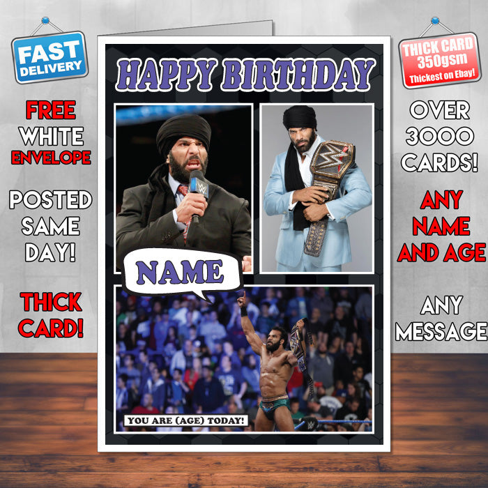 Jinder Mahal KE Inspired Style Personalised Wrestling WWE Birthday Card
