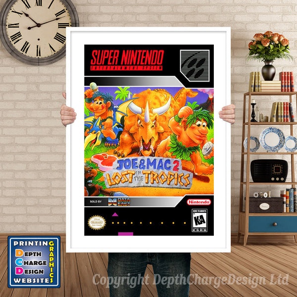 Joe and Mac 2 Super Nintendo Game Inspired Theme Retro Gaming Poster