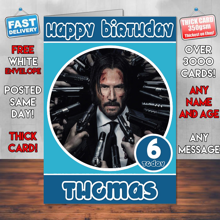 John Wick Theme Style Personalised Kids Inspired Movie Birthday Card (SA)