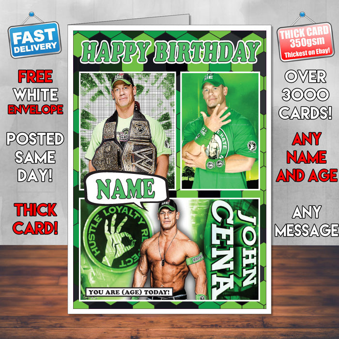 John Cena KE Inspired Style Personalised Wrestling WWE Birthday Card
