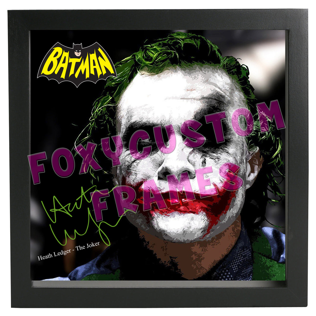 Joker Heath Ledger Signed Lego Display Case - Minifigure Display Background and Frames – Joker Heath Ledger Printed Signature Lego Display Case - Minifigure Display