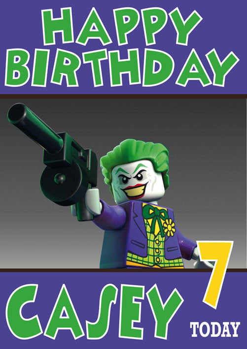 Joker Lego Minifigure Minifigure THEME INSPIRED Style Kids Adult FUNNY Birthday Card