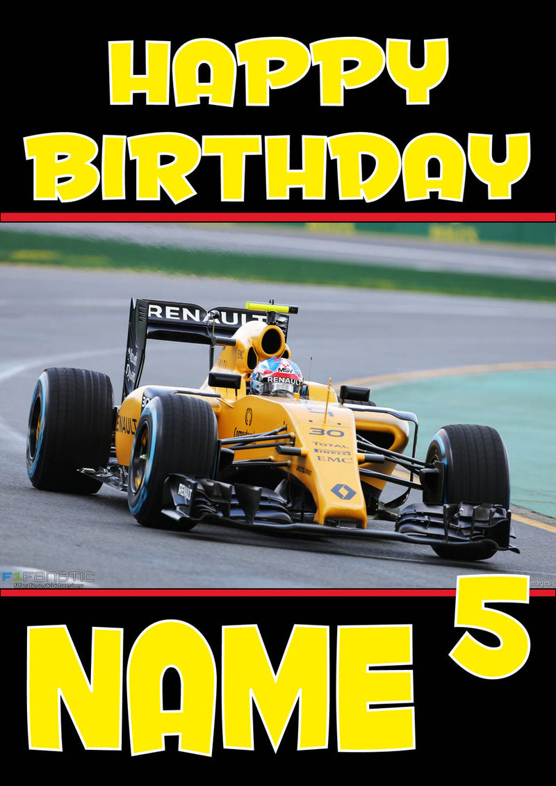 Personalised Jolyon Palmer F1 THEME INSPIRED PERSONALISED Kids Adult Birthday Card 2