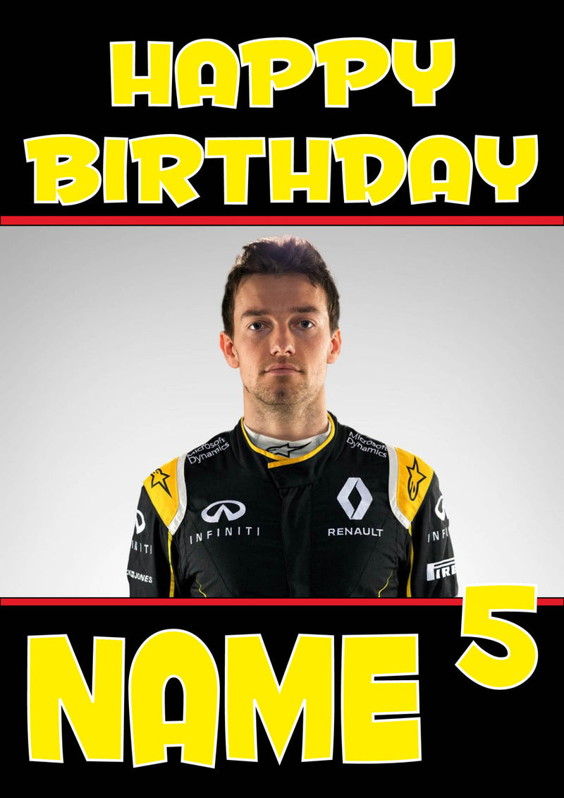 Personalised Jolyon Palmer F1 THEME INSPIRED PERSONALISED Kids Adult Birthday Card