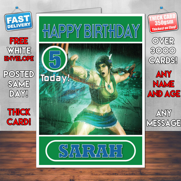 Personalised Julia Chang In Tekken Inspired Style Game Kids Inspired Birthday Card (SA)