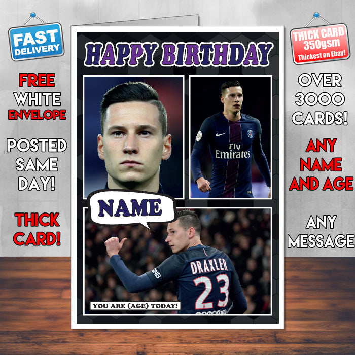 Julian Draxler PSG Birthday Inspired Style Personalised Football Birthday Card