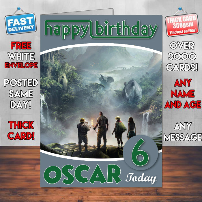 Jumanji Welcome To The Jungle 2017 Theme Style Personalised Kids Inspired Movie Birthday Card (SA)