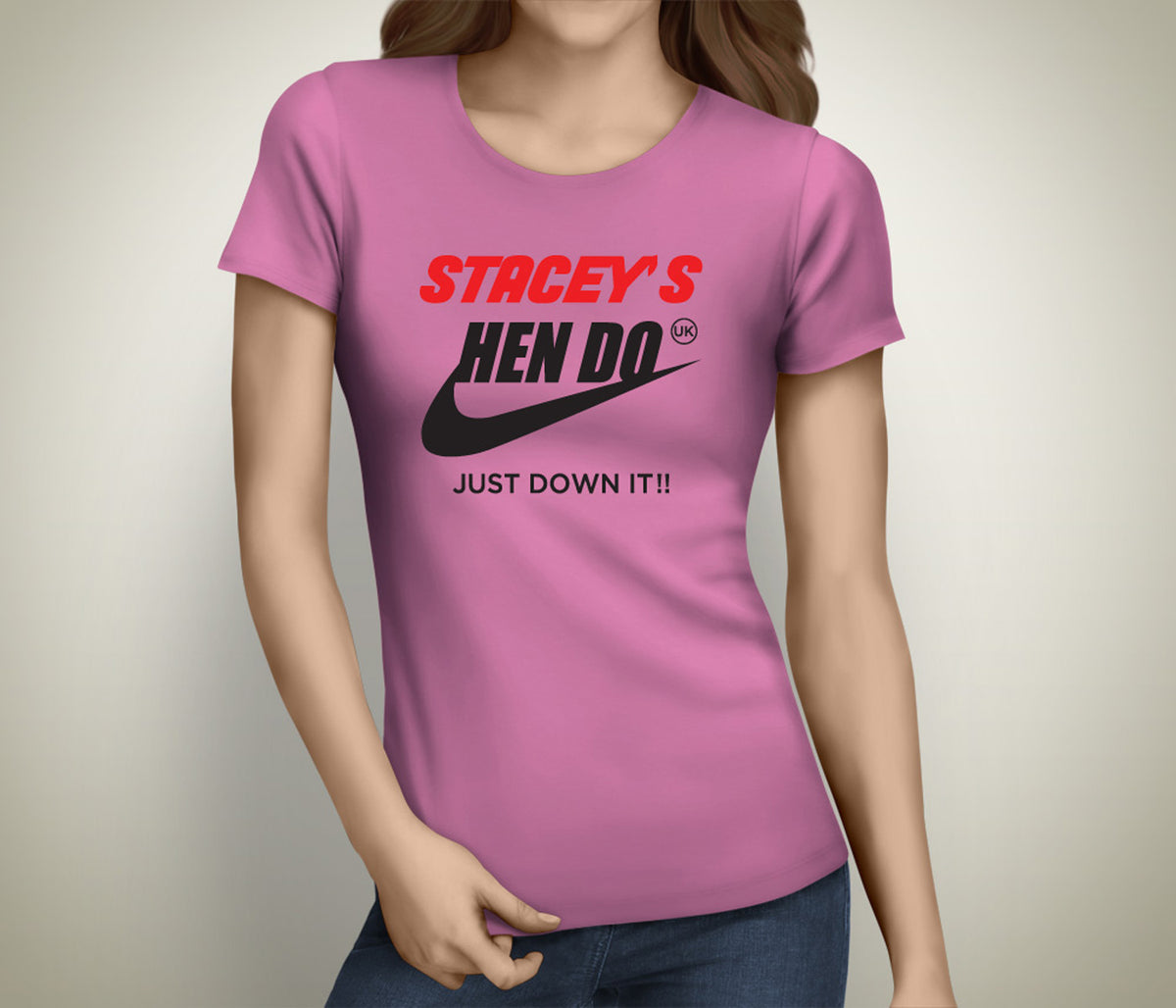 Just Down It Colour Custom Hen T-Shirt - Any Name - Party Tee