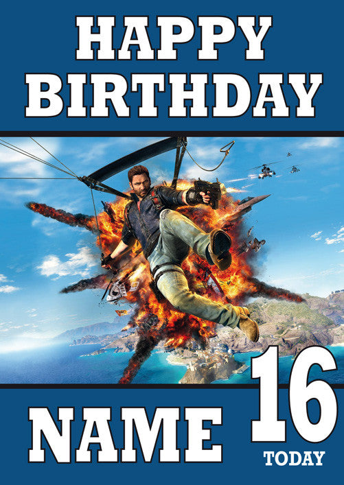 Just Cause 3 Design THEME INSPIRED Kids Adult Personalised Birthday Card Birthday Card