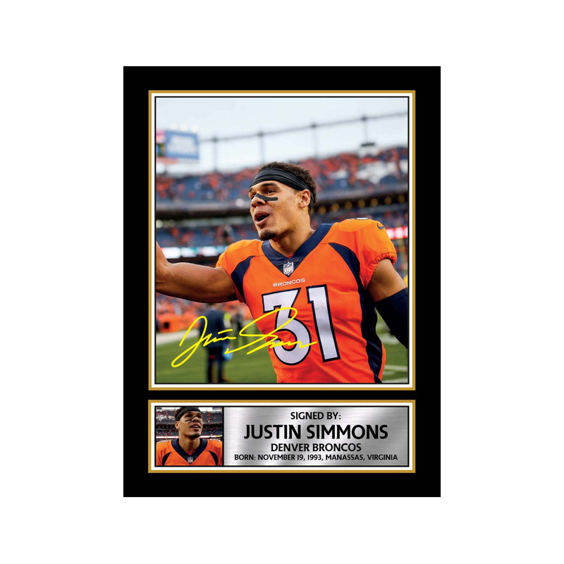 Justin Simmons Limited Edition Football Signed Print - American Footballer