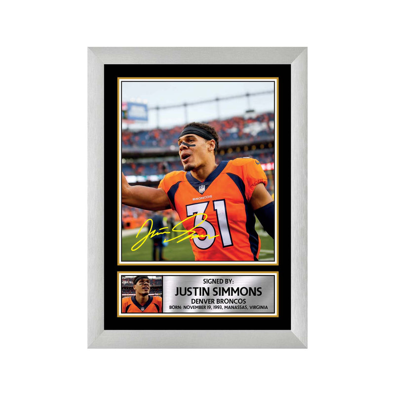Justin Simmons Limited Edition Football Signed Print - American Footballer