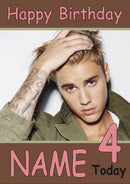 Justin Bieber Green Personalised Music Style Kids Adult FUNNY Birthday Card
