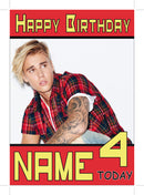 Justin Bieber Red Shirt Personalised Music Style Kids Adult FUNNY Birthday Card