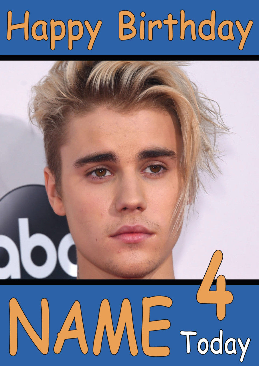Justin Bieber Personalised Music Style Kids Adult FUNNY Birthday Card