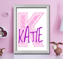Personalised Name Word Art Poster Print Pink Letter K