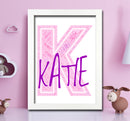 Personalised Name Word Art Poster Print Pink Letter K