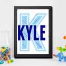 Personalised Name Word Art Poster Print Blue Letter K